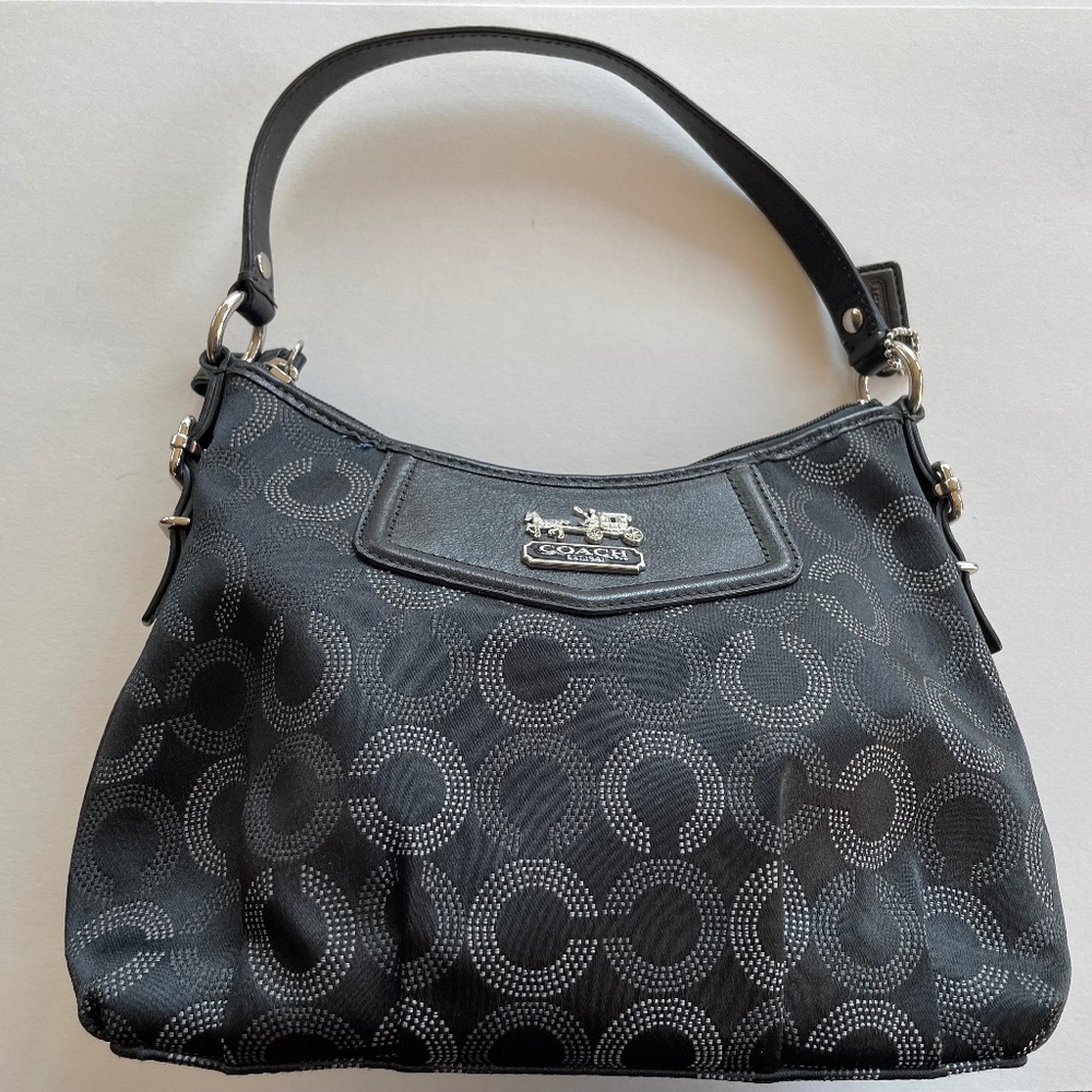 Black Coach Shoulder bag with C pattern and blue interior